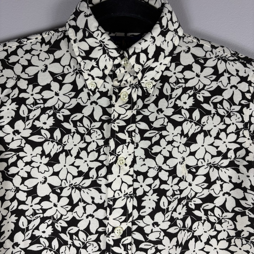 Ralph Lauren Women's Small Brown Knit Oxford Floral Long Sleeve Dress Shirt